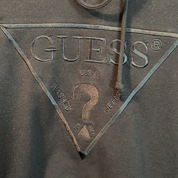 Guess Los Angelos Size L EUC Black Crop Hood Sweatshirt Sequined Sleeves (0213) - Picture 2 of 12